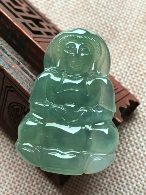 冰种翡翠油青观音吊坠