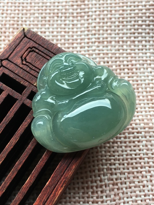 天然翡翠冰种油青佛吊坠