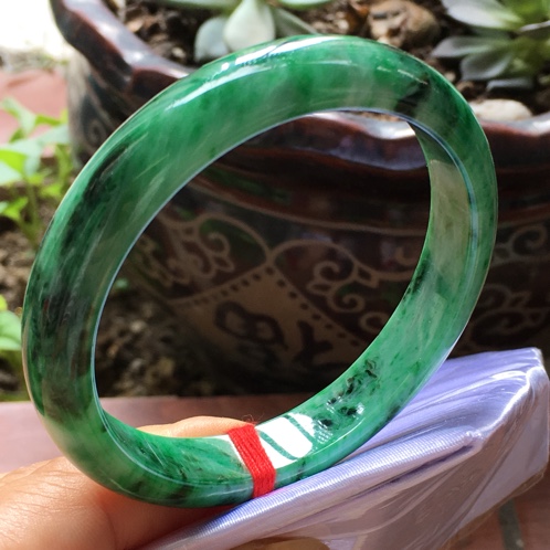 缅甸翡翠老坑花青扁条手镯