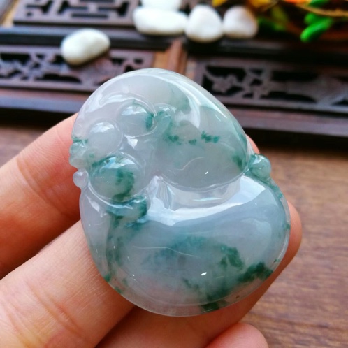 缅甸翡翠飘花冰糯种葫芦葫芦吊坠