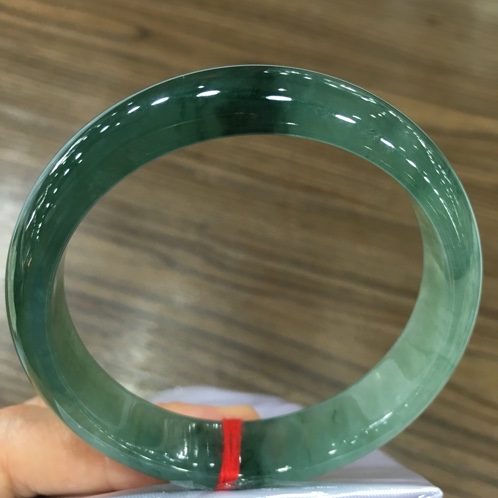 老坑料天然翡翠冰油青飘花正圈手镯