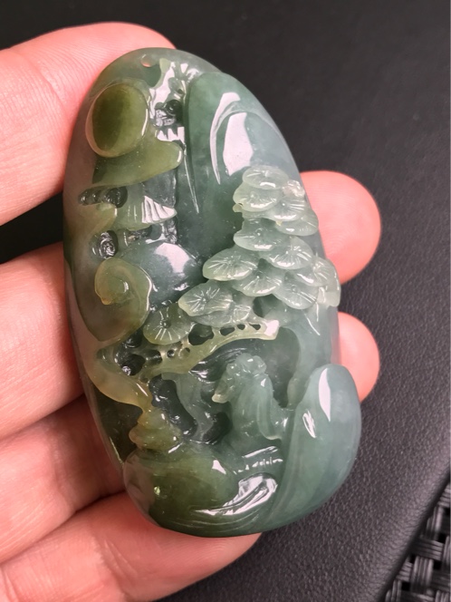 随形雕 翡翠山水牌