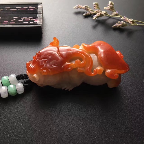 云南a货翡翠红翡貔貅貔貅挂件