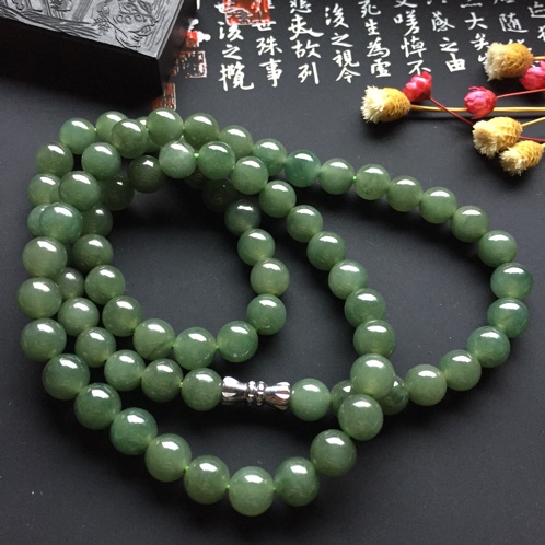 天然A货翡翠老坑油青种兰水项链纯手工编织尺寸颗