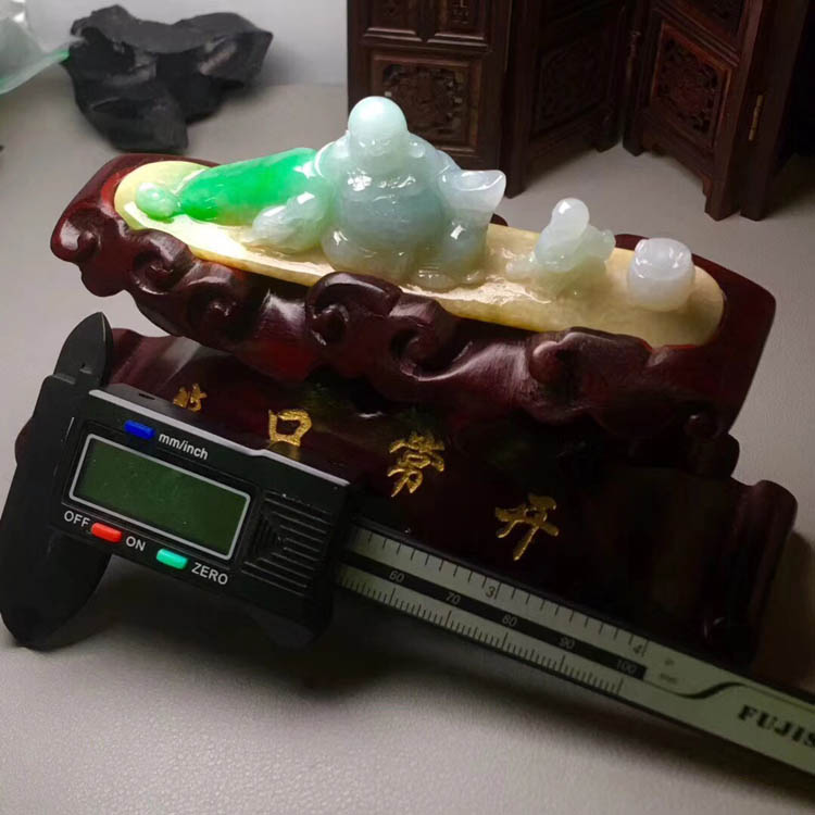 糯种黄加绿弥勒佛摆件