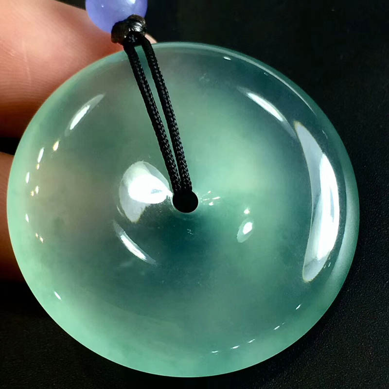 蓝水冰种翡翠平安扣吊坠