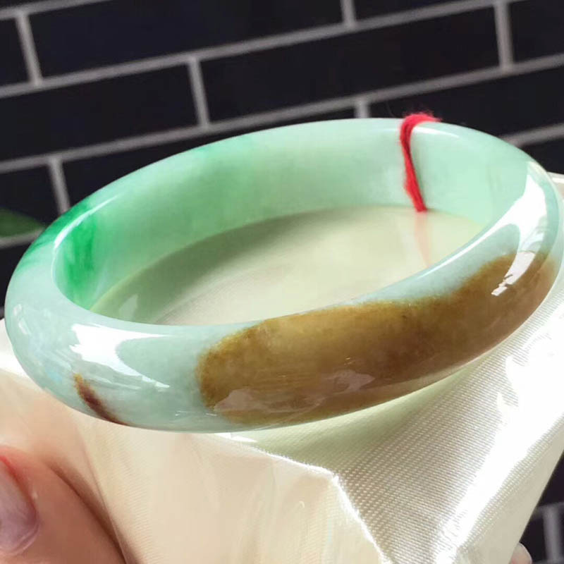 黄加绿糯种翡翠手镯（大圈）