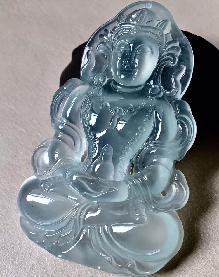 无色玻璃种度母观音翡翠吊坠