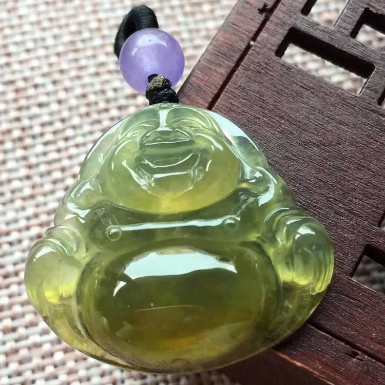 冰种黄翡弥勒佛吊坠