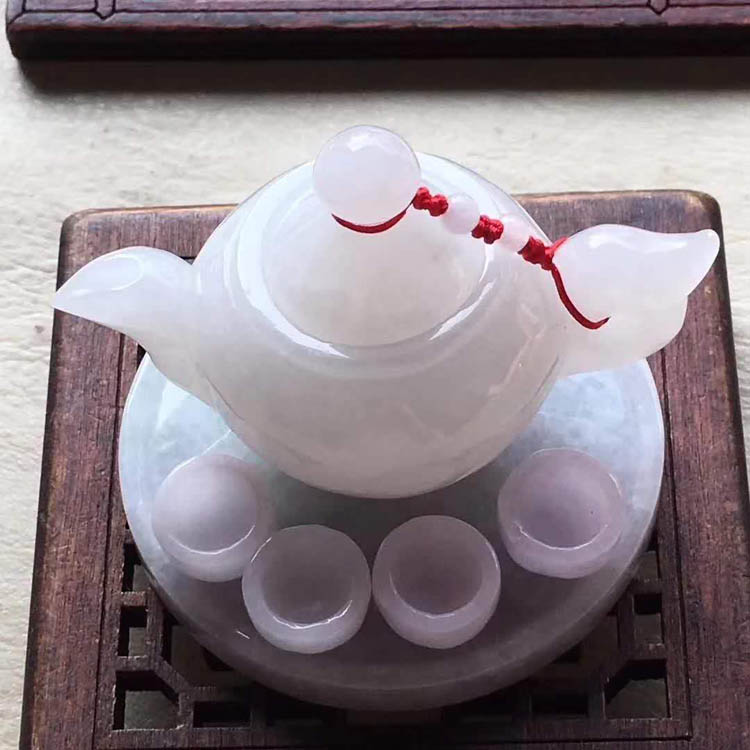【茶具】粉紫罗兰糯种翡翠摆件