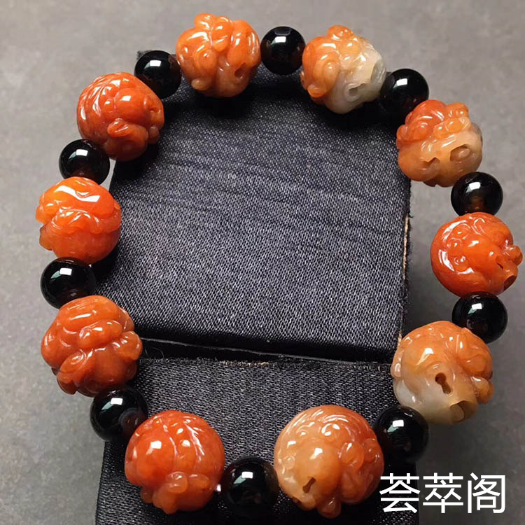 糯种红翡狮子头手链