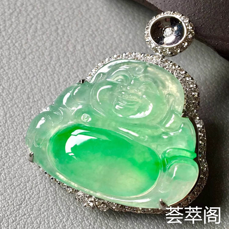 飘绿花佛公冰种翡翠吊坠