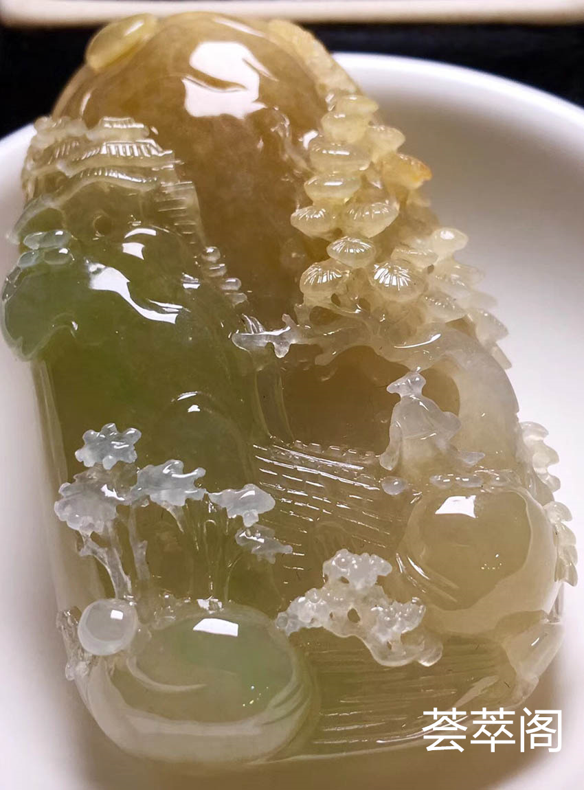 糯种黄翡山水牌挂件/手玩件