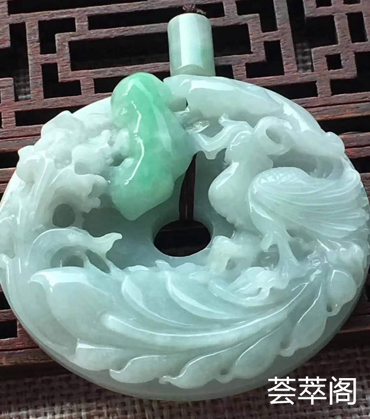 飘绿糯种丹凤朝阳翡翠平安扣挂件