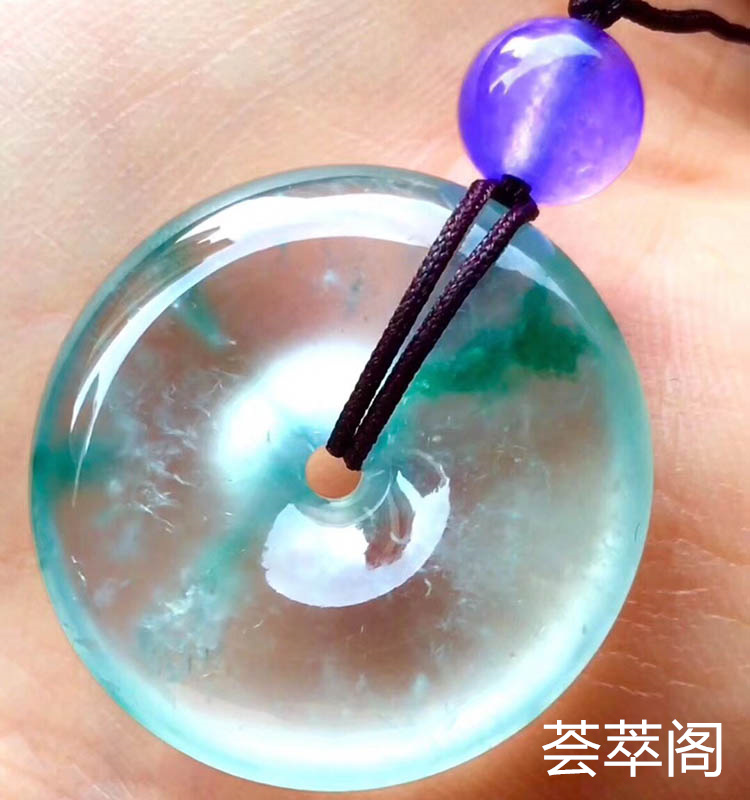 玻璃种飘花平安扣翡翠吊坠