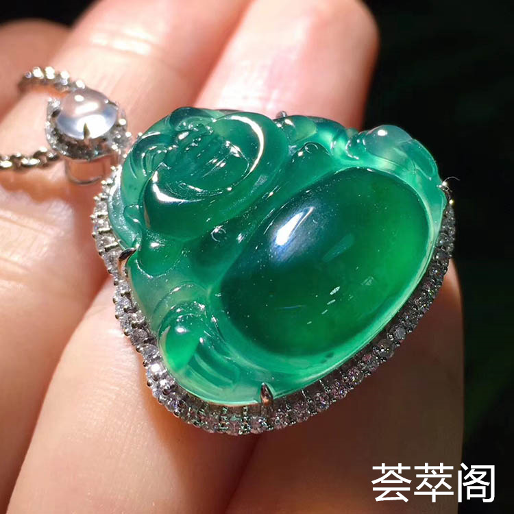 冰种蓝水坐佛翡翠吊坠