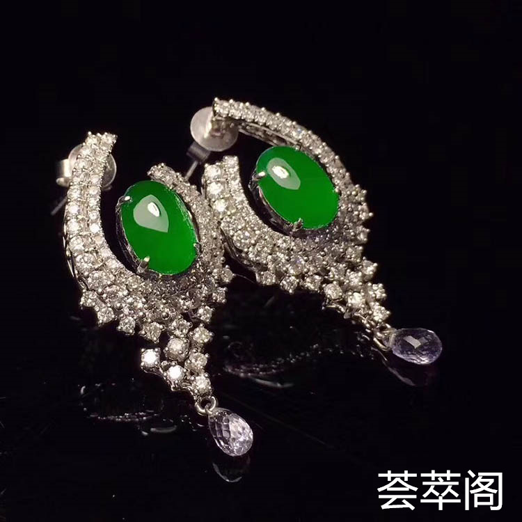高冰种帝王绿蛋面翡翠耳钉
