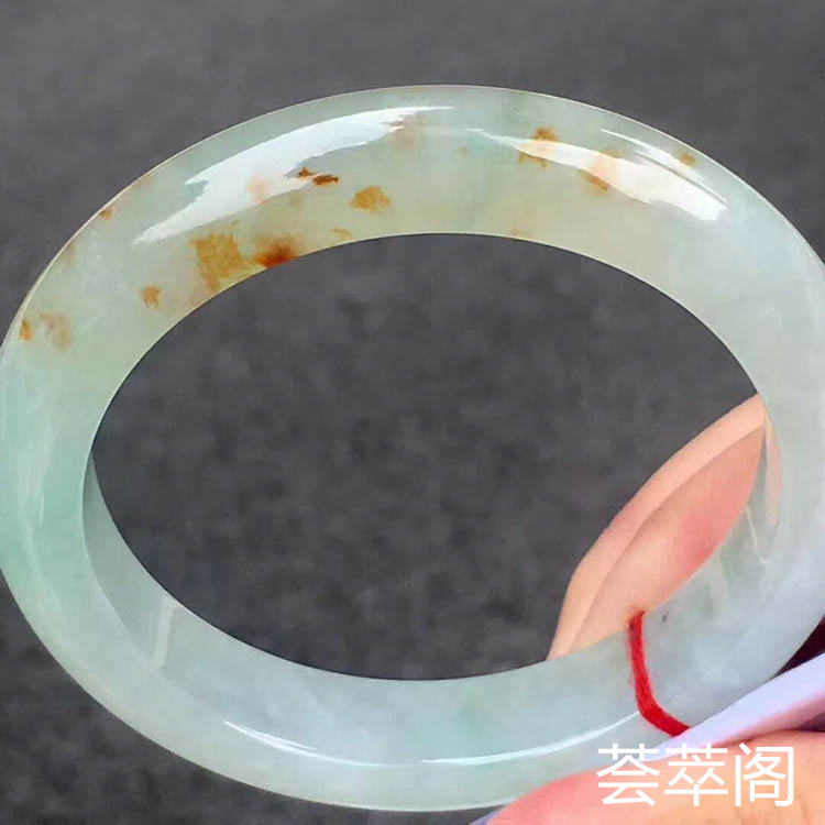 糯冰种晴水绿洒金色翡翠手镯