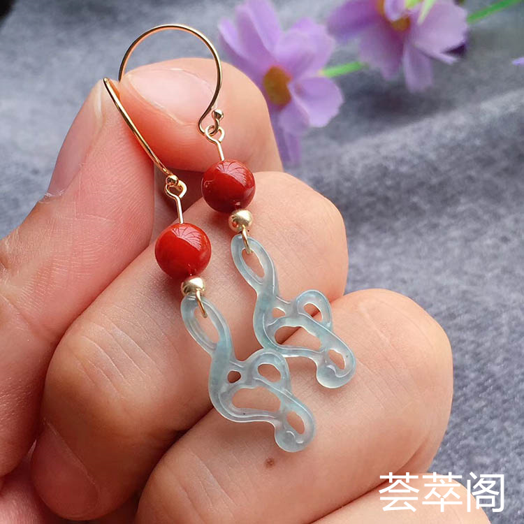 冰糯种蓝水音符翡翠耳坠