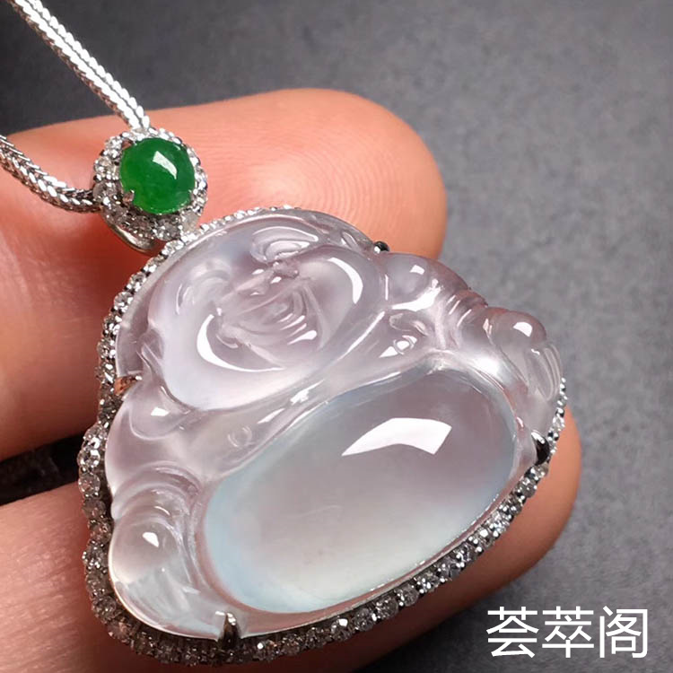 冰种无色佛公翡翠吊坠