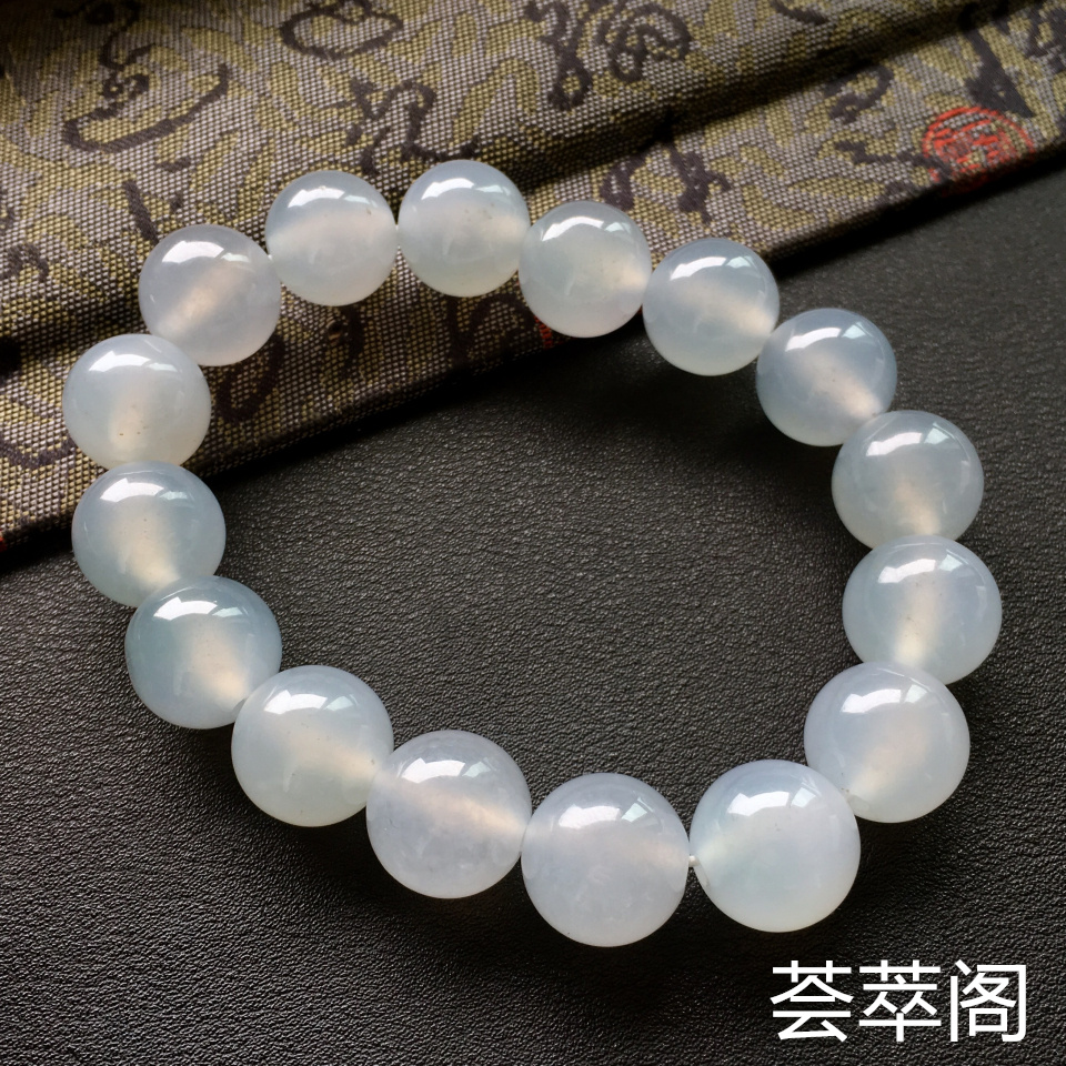 冰种灰白色圆珠翡翠手串