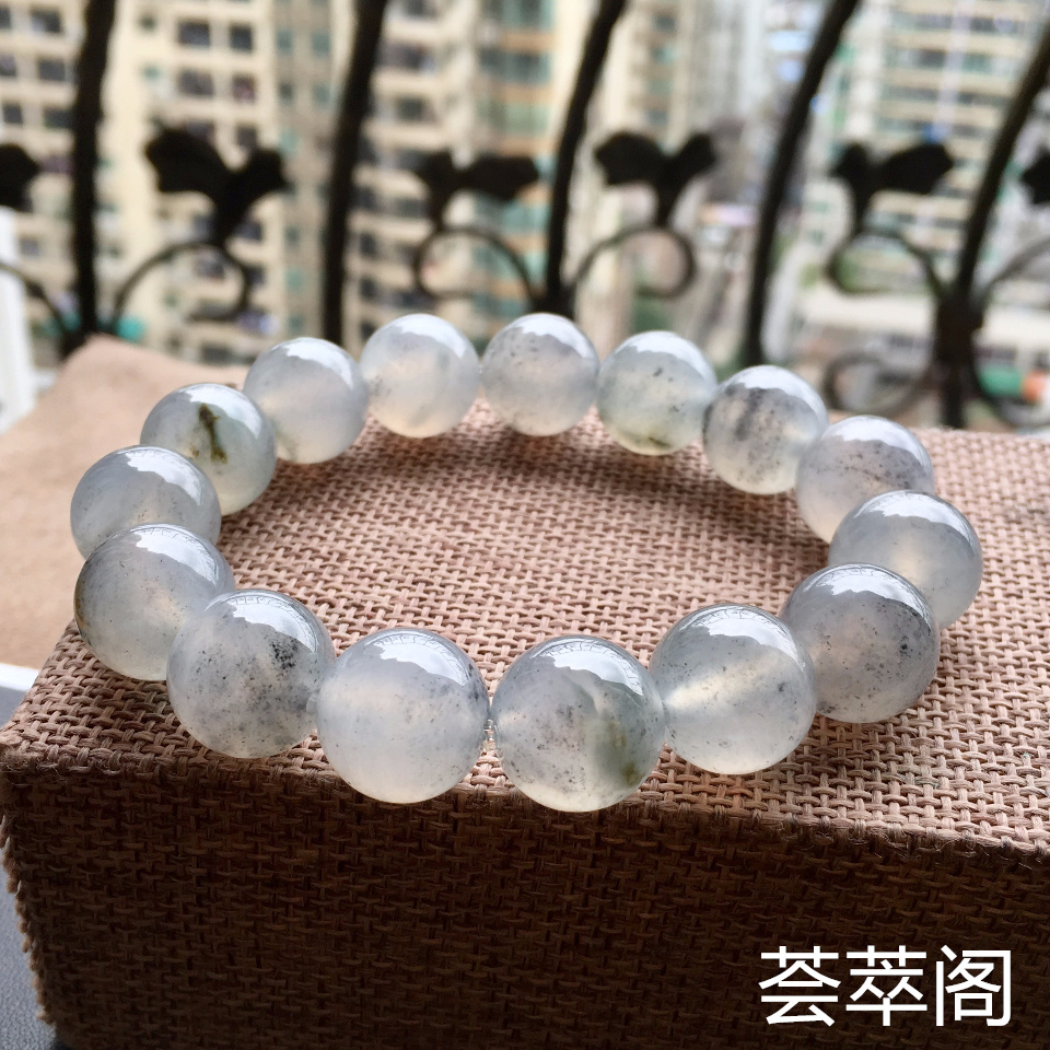 乌鸡种/冰种墨色圆珠翡翠手串(14.5mm)