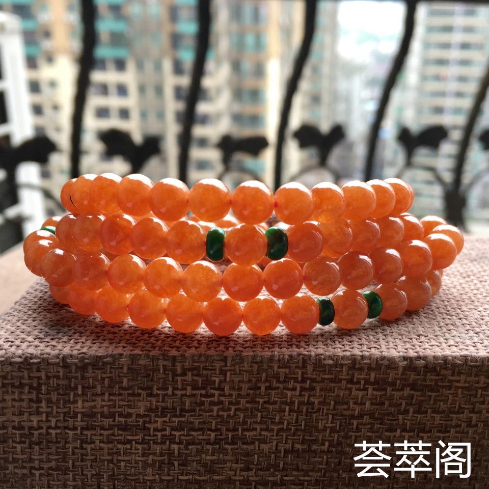 糯冰种红黄翡圆珠项链/108颗佛珠