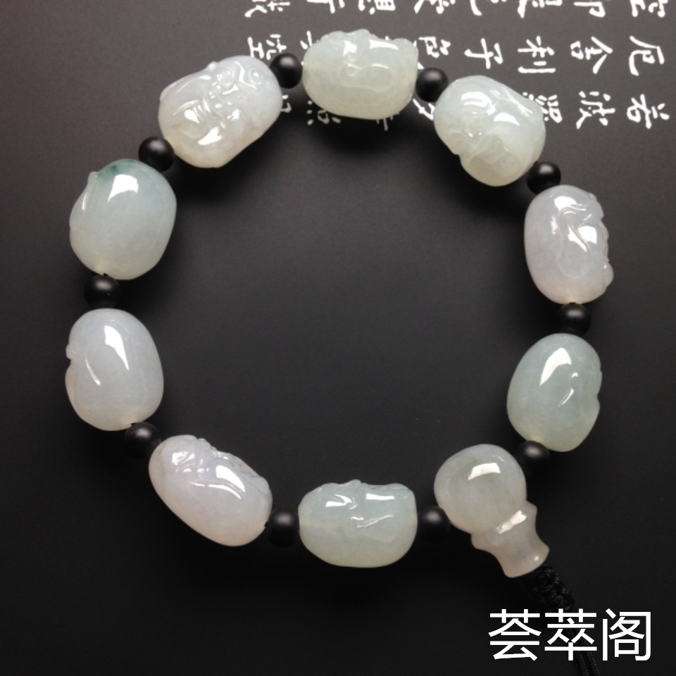 糯冰种佛头翡翠手链