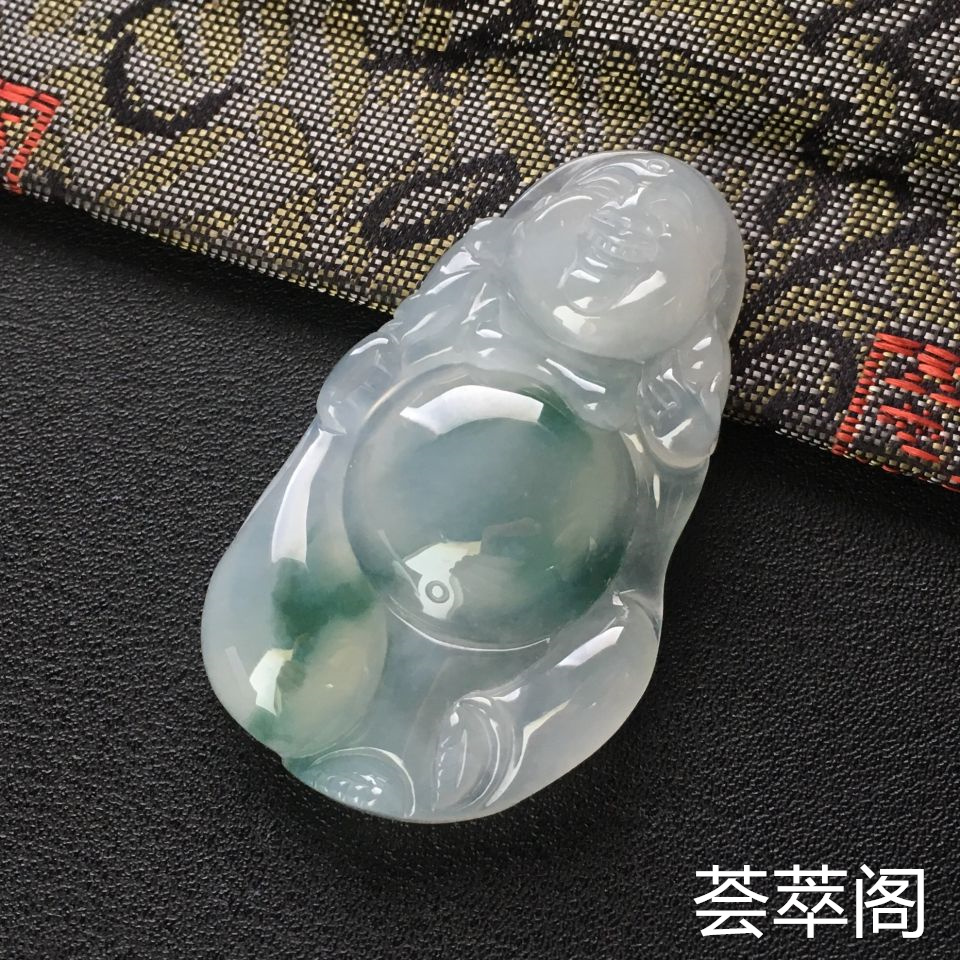冰种飘花玉佛翡翠吊坠