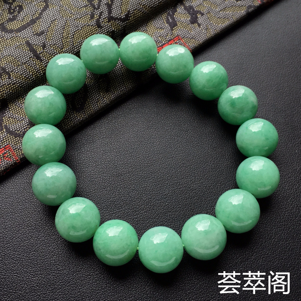 细糯种豆绿圆珠翡翠手串