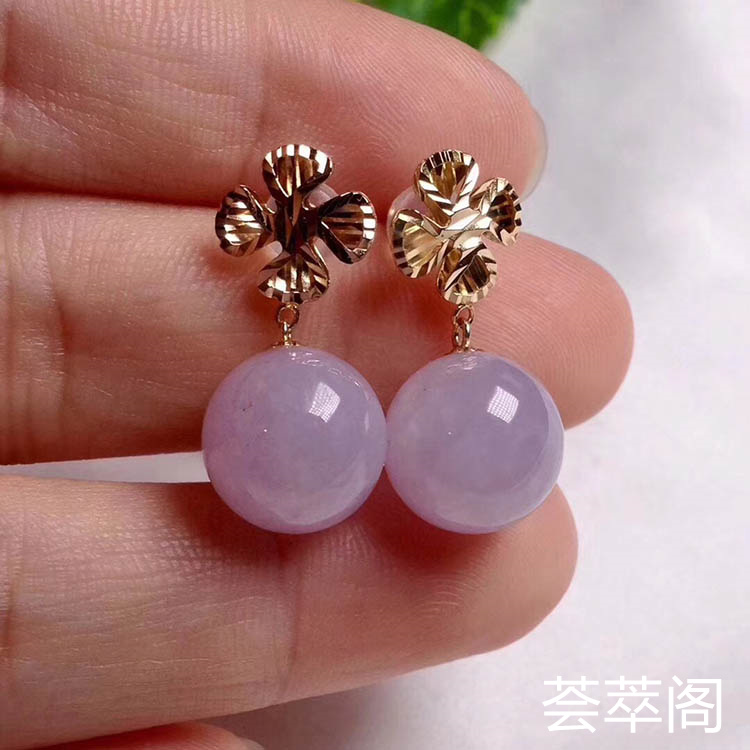 糯种紫罗兰翡翠耳钉