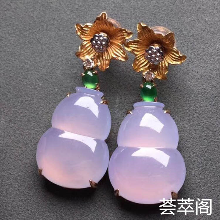 糯种紫罗兰葫芦翡翠耳钉