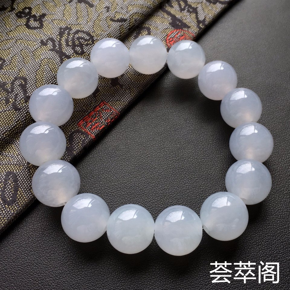 冰糯种白色圆珠翡翠手串
