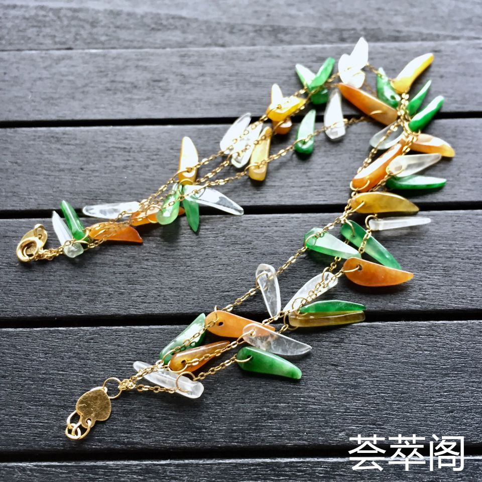 糯冰种/冰玻种三色翡翠手链 红红火火