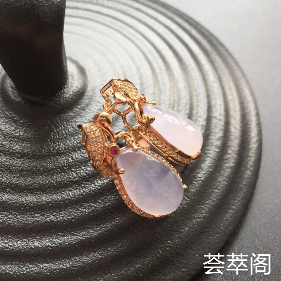 紫罗兰镶金镶钻翡翠耳钉