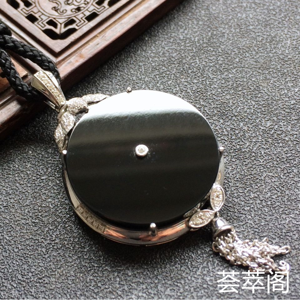 冰种墨翠平安扣翡翠吊坠