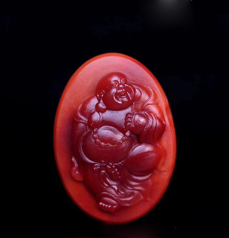 凉山南红瓦西老坑料玛瑙笑口常开吊坠 29x41x11mm