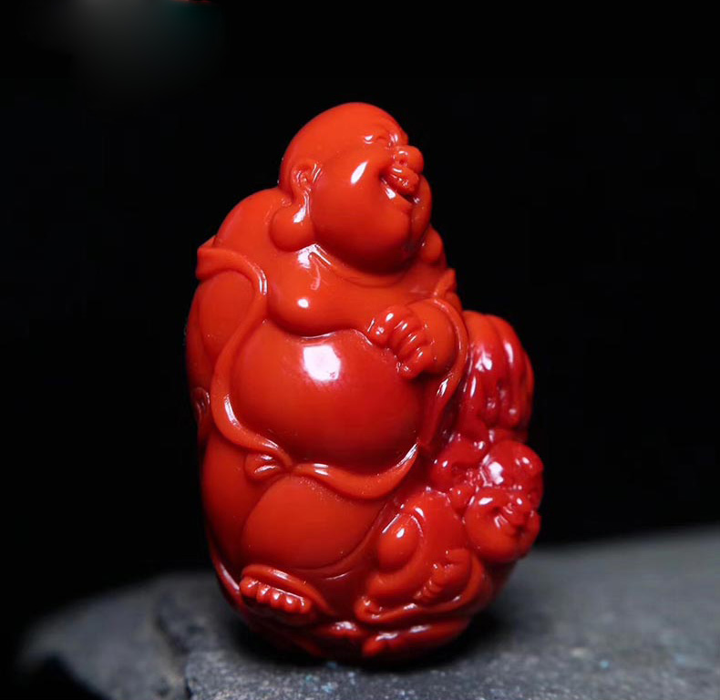 凉山南红玛瑙瓦西料布袋佛代代有财吊坠  37.9×23.7×16.1mm