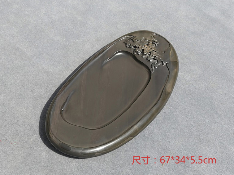 天然歙砚金皮彩带籽料原石《苍松雅居》茶盘