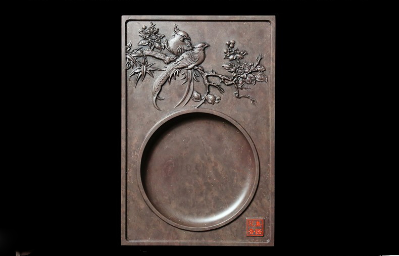 肇庆老坑原石端砚《鸟语花香》砚台 20.3*13.5*2.5cm