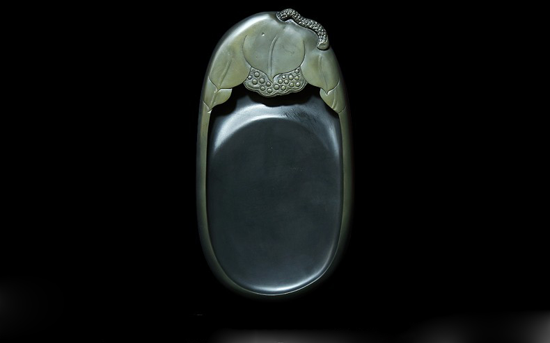 天然济源坑金晕原石歙砚《一瓣心香》砚台 24.5*13.5*2.8cm