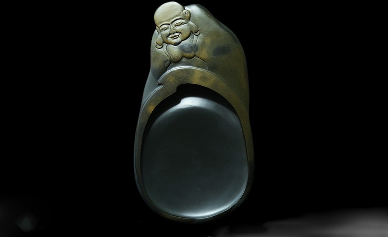 天然济源坑金晕原石歙砚《禅心》砚台 24*13*3cm