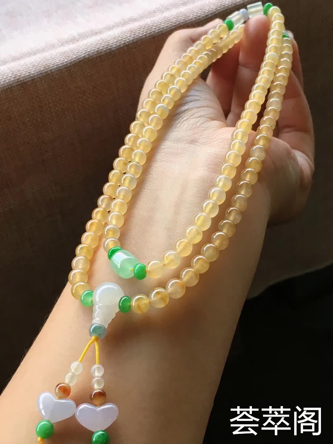 冰黄佛珠项链，卡6mm,108颗