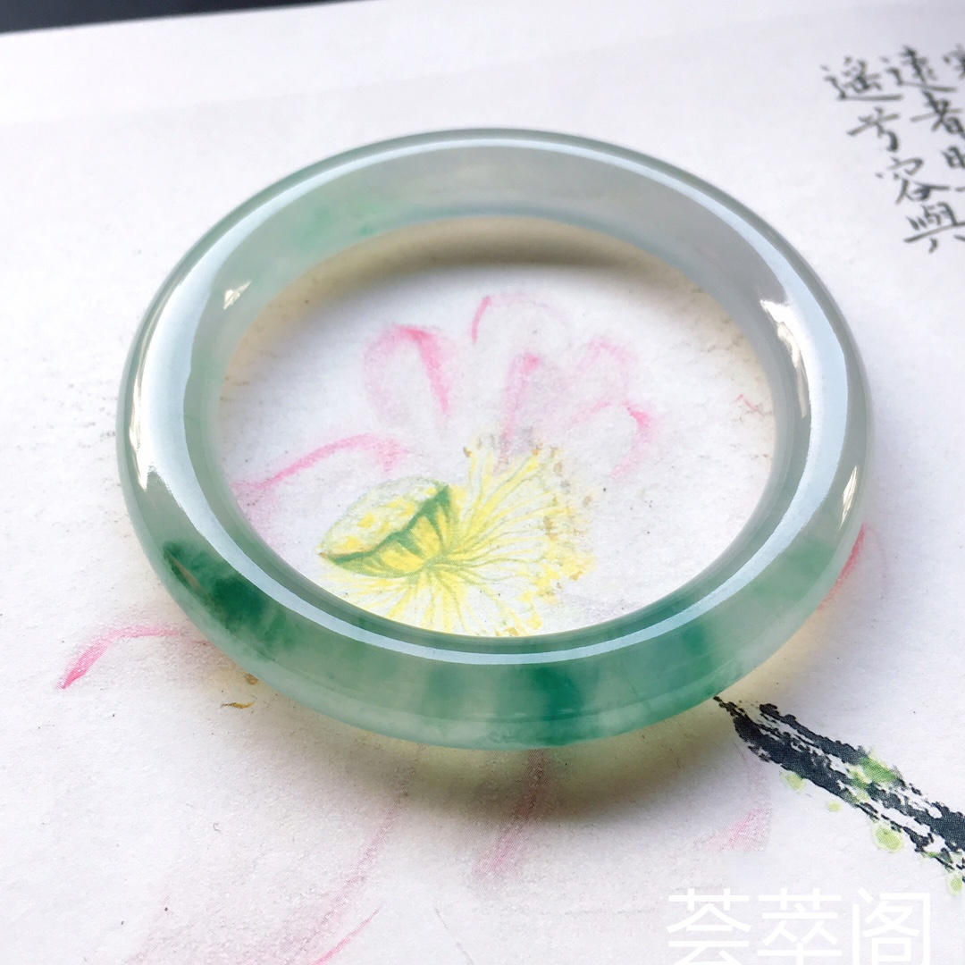 冰飘花圆条手镯，圆条尺寸：51/9mm重40g