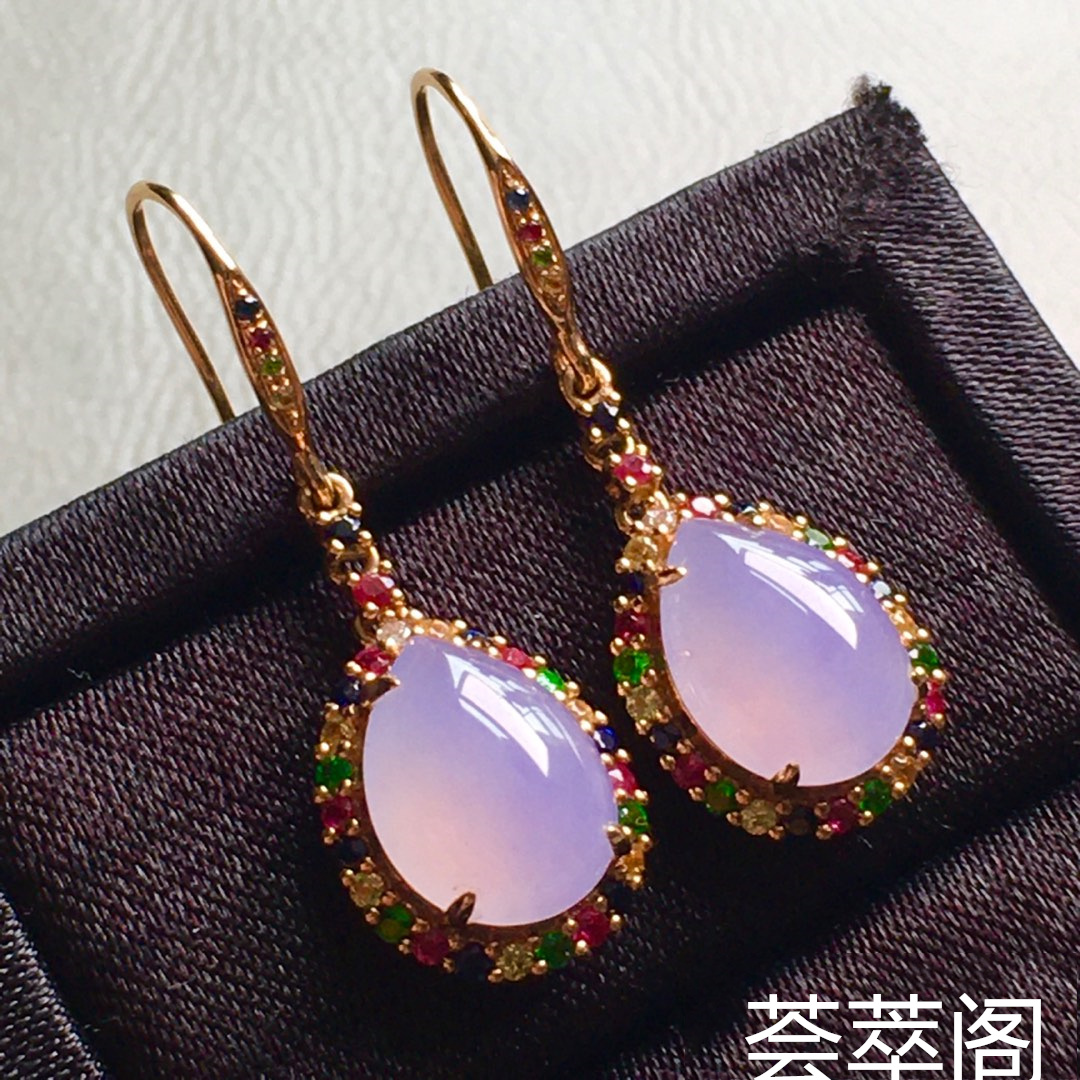 高冰紫罗兰水滴耳环，裸石尺寸11/8.2/4mm