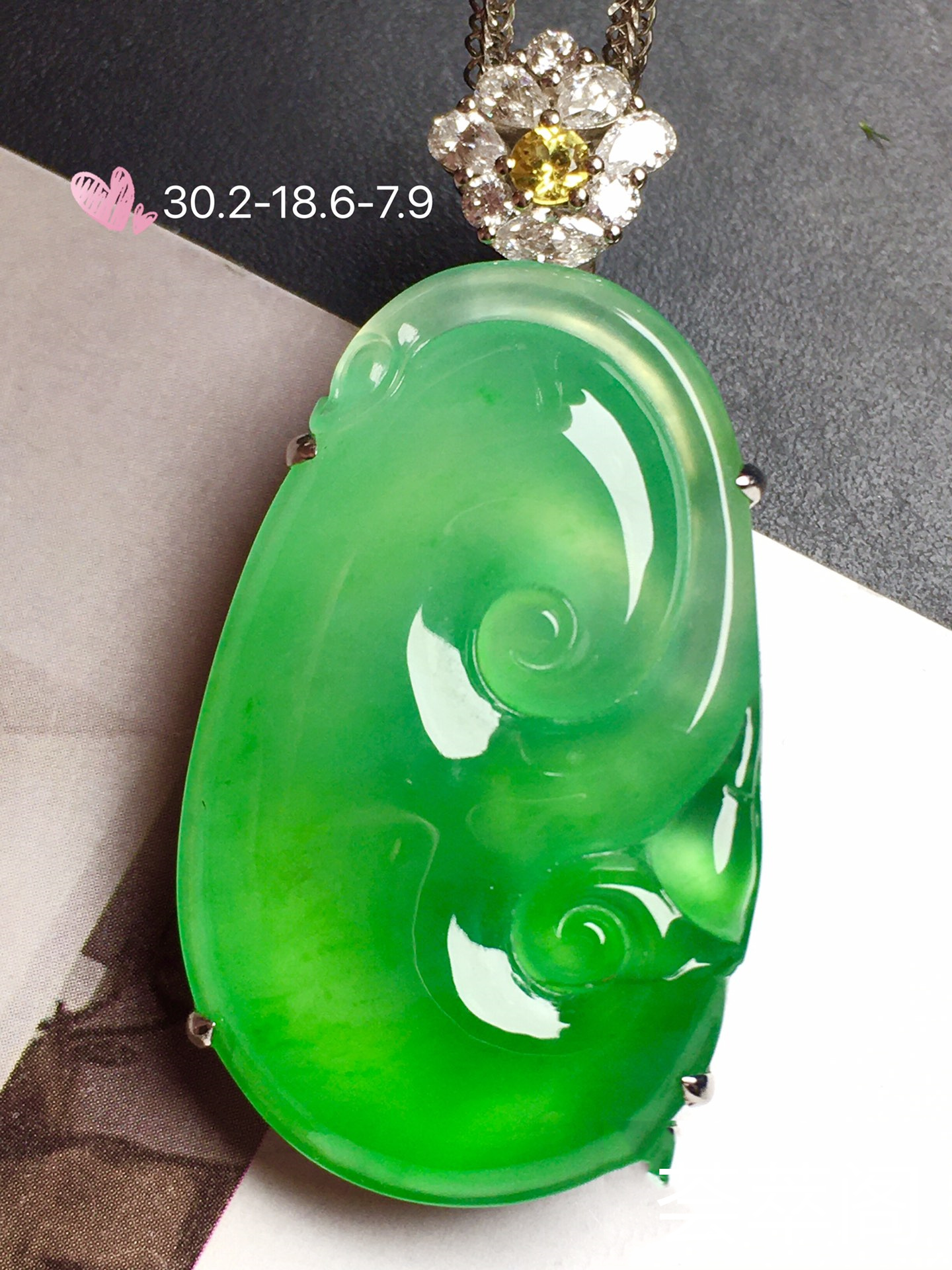 种和色美极了❤【如意，冰正阳绿】通透，水润，完美，18k金‮华奢‬钻‮镶石‬嵌☕