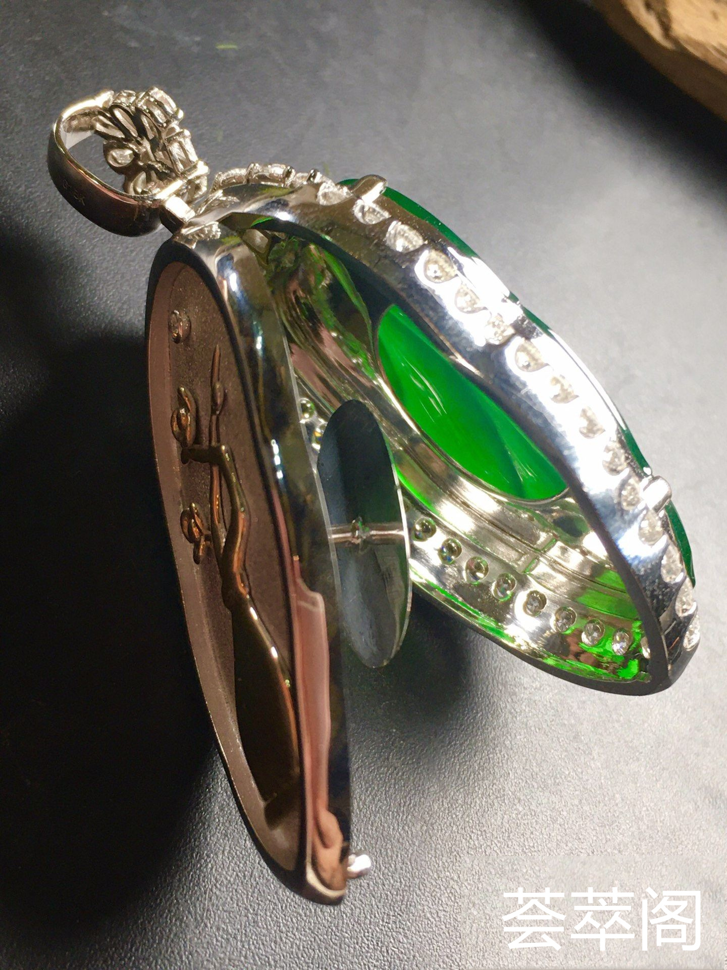 收藏品❤价：【玉叶，帝王绿】通透，‮润水‬细腻，完美，18k金‮华奢‬钻‮镶石‬嵌☕第5张