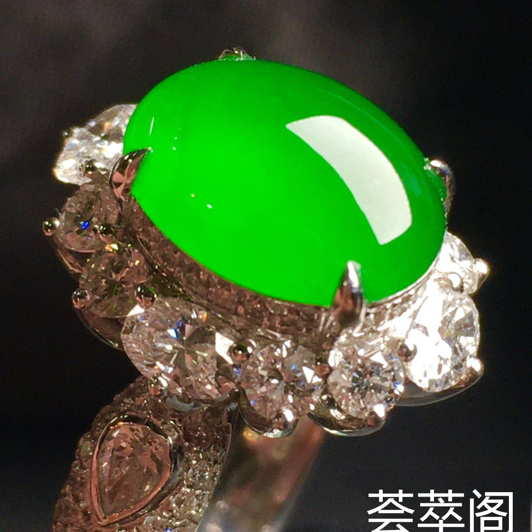 冰正阳绿女戒指，18k金‮华奢‬钻‮镶石‬嵌第4张
