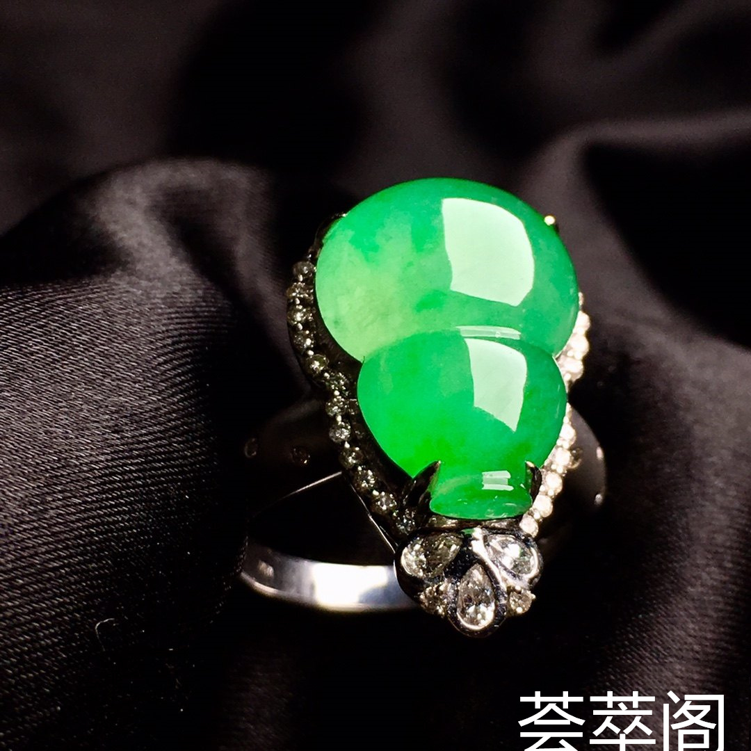 冰阳绿葫芦戒指，内圈17.5，裸石尺寸17-12.3-5第3张